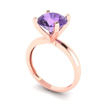 3 cttw Simulated Alexandrite Solitaire  Engagement Ring - Solid Gold (Round Cut,9.0mm)