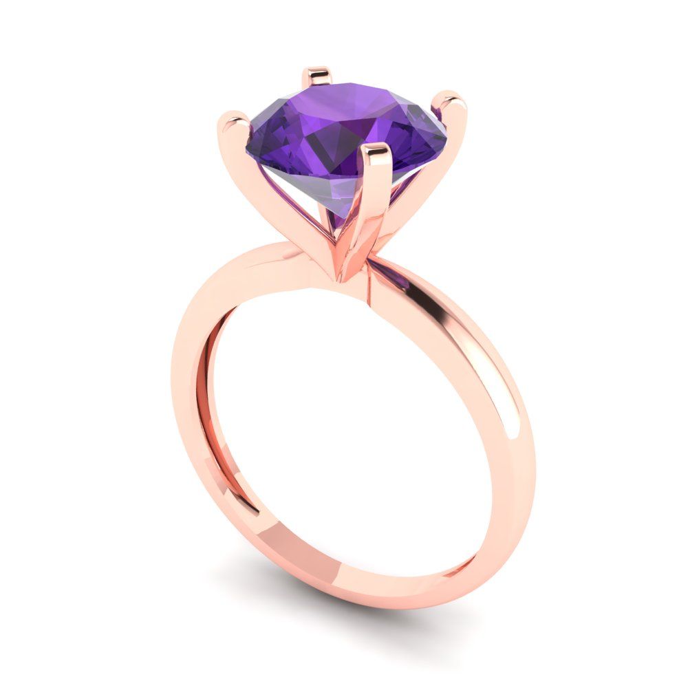 3 cttw Natural Amethyst Solitaire  Engagement Ring - Solid Gold (Round Cut,9.0mm)