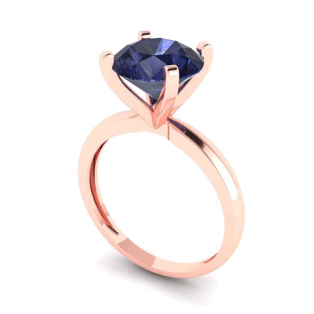 3 cttw Simulated Blue Sapphire Solitaire  Engagement Ring - Solid Gold (Round Cut,9.0mm)