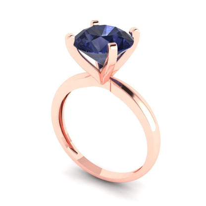 3 cttw Simulated Blue Sapphire Solitaire  Engagement Ring - Solid Gold (Round Cut,9.0mm)