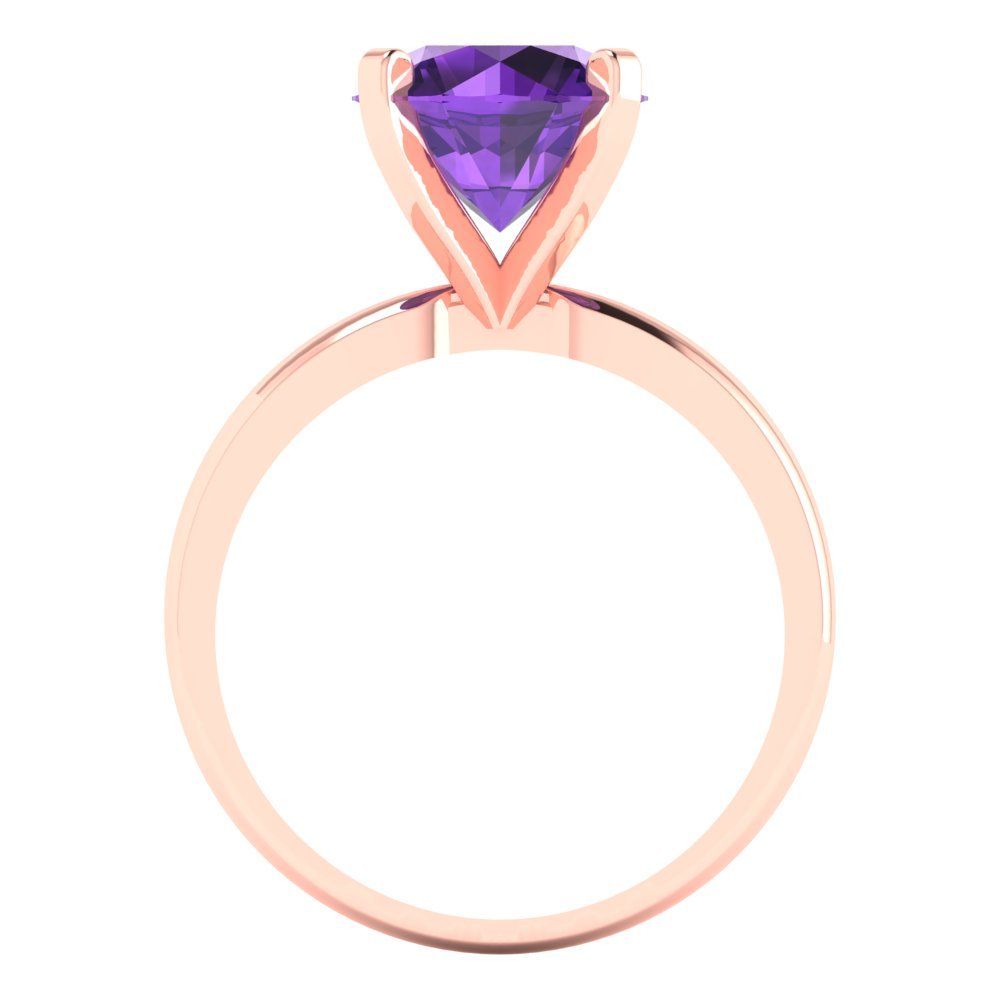 3 cttw Natural Amethyst Solitaire  Engagement Ring - Solid Gold (Round Cut,9.0mm)