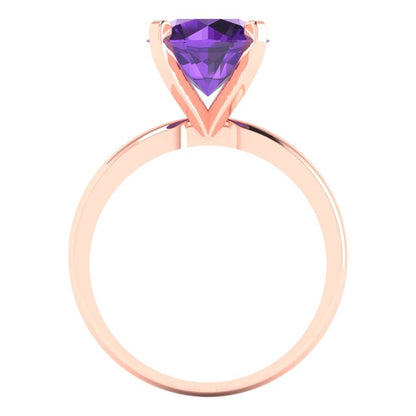 3 cttw Natural Amethyst Solitaire  Engagement Ring - Solid Gold (Round Cut,9.0mm)