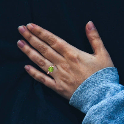 3 cttw Natural Peridot Solitaire  Engagement Ring - Solid Gold (Round Cut,9.0mm)