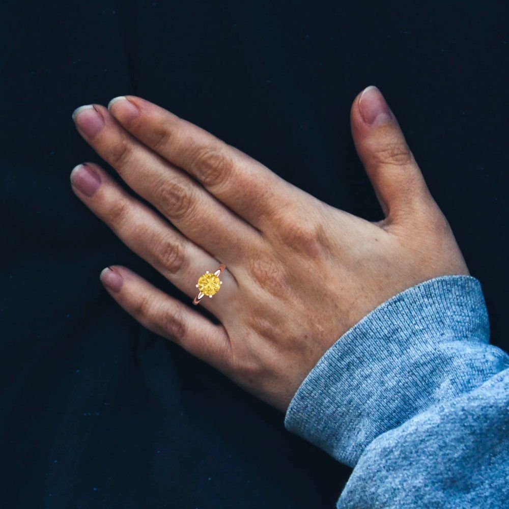 3 cttw Zirconia Simulated Yellow Diamond Solitaire  Engagement Ring - Solid Gold (VVS1, Round Cut,9.0mm)