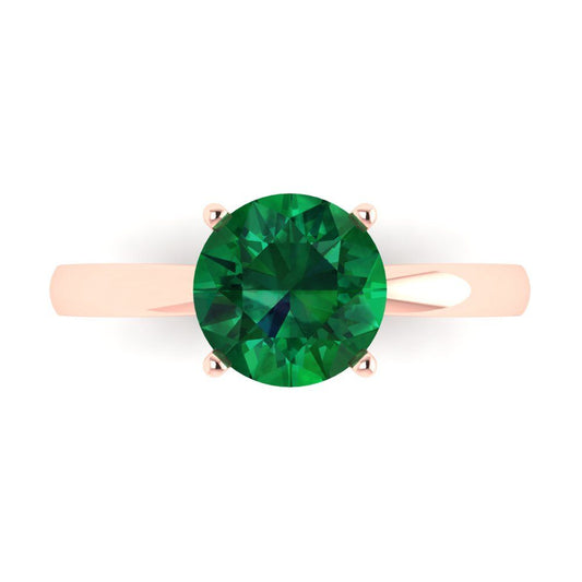 2 cttw Simulated Emerald Solitaire  Engagement Ring - Solid Rose Gold (VVS1, Round Cut,8.0mm)