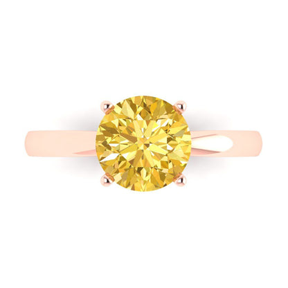 2 cttw Natural Citrine Solitaire  Engagement Ring - Solid Gold (Round Cut,8.0mm)