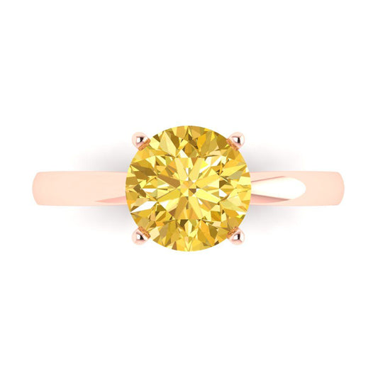 2 cttw Natural Citrine Solitaire  Engagement Ring - Solid Rose Gold (VVS1, Round Cut,8.0mm)