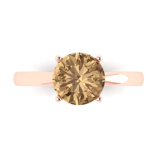 2 cttw Zirconia Simulated Champagne Diamond Solitaire  Engagement Ring - Solid Rose Gold (VVS1, Round Cut,8.0mm)