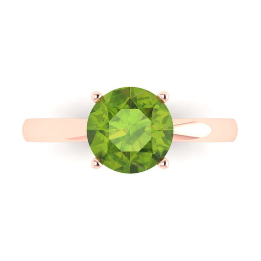 2 cttw Natural Peridot Solitaire  Engagement Ring - Solid Rose Gold (VVS1, Round Cut,8.0mm)
