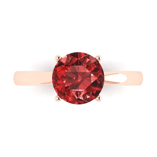 2 cttw Natural Garnet Solitaire  Engagement Ring - Solid Rose Gold (VVS1, Round Cut,8.0mm)