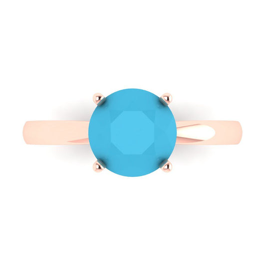 2 cttw Simulated Turquoise Solitaire  Engagement Ring - Solid Rose Gold (VVS1, Round Cut,8.0mm)