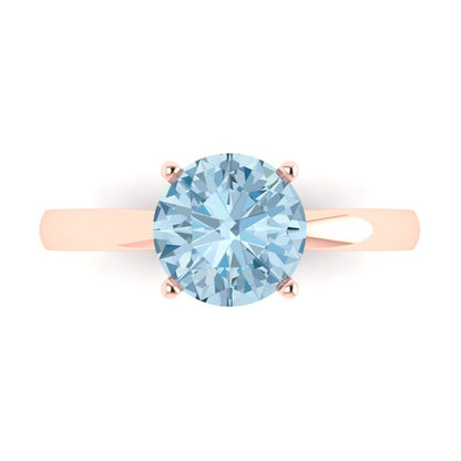 2 cttw Natural Aquamarine Solitaire  Engagement Ring - Solid Gold (Round Cut,8.0mm)