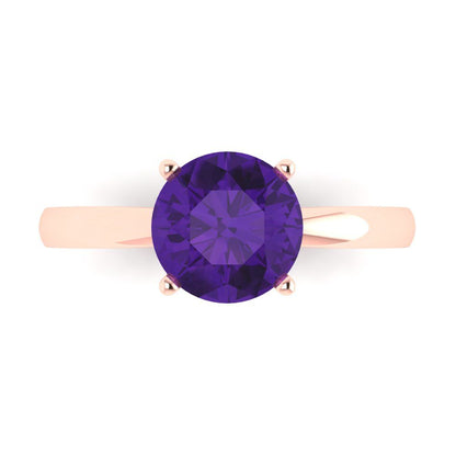2 cttw Natural Amethyst Solitaire  Engagement Ring - Solid Gold (Round Cut,8.0mm)