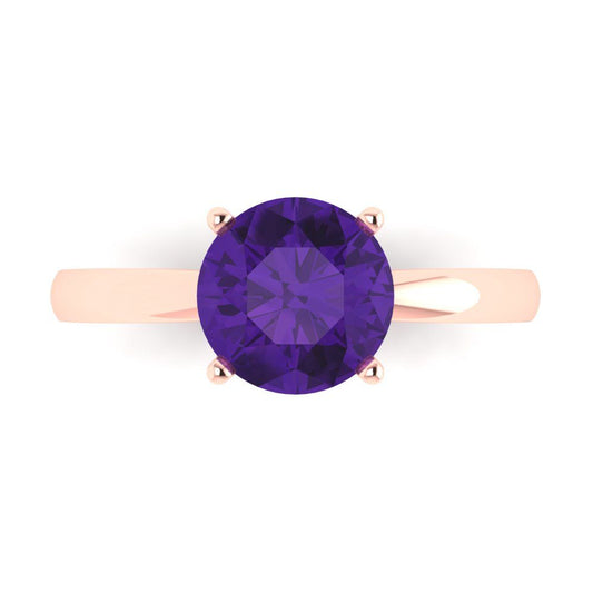 2 cttw Natural Amethyst Solitaire  Engagement Ring - Solid Rose Gold (VVS1, Round Cut,8.0mm)