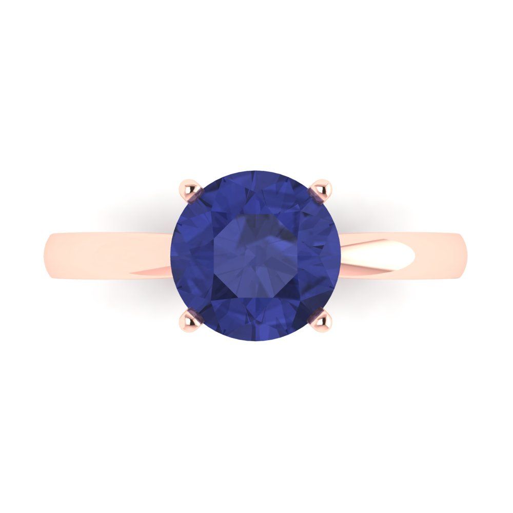 2 cttw Simulated Tanzanite Solitaire  Engagement Ring - Solid Gold (Round Cut,8.0mm)
