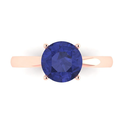 2 cttw Simulated Tanzanite Solitaire  Engagement Ring - Solid Gold (Round Cut,8.0mm)