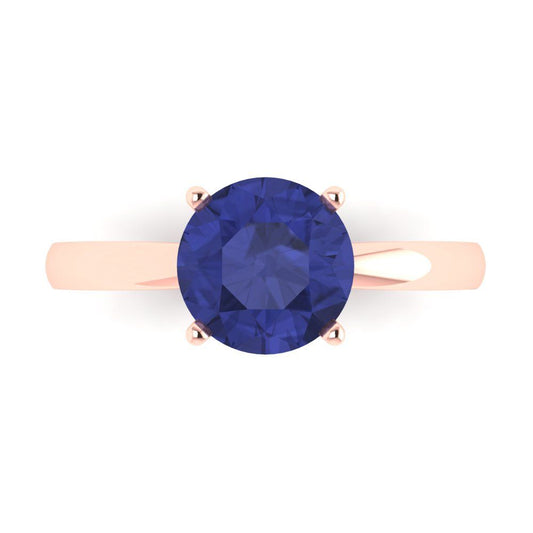 2 cttw Simulated Tanzanite Solitaire  Engagement Ring - Solid Rose Gold (VVS1, Round Cut,8.0mm)