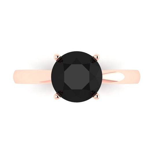 2 cttw Natural Onyx Solitaire  Engagement Ring - Solid Rose Gold (VVS1, Round Cut,8.0mm)