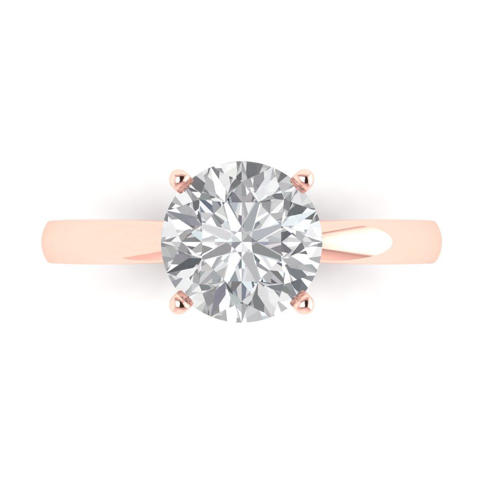 2 cttw White Sapphire Solitaire  Engagement Ring - Solid Rose Gold (VVS1, Round Cut,8.0mm)