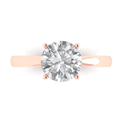 2 cttw White Sapphire Solitaire  Engagement Ring - Solid Rose Gold (VVS1, Round Cut,8.0mm)