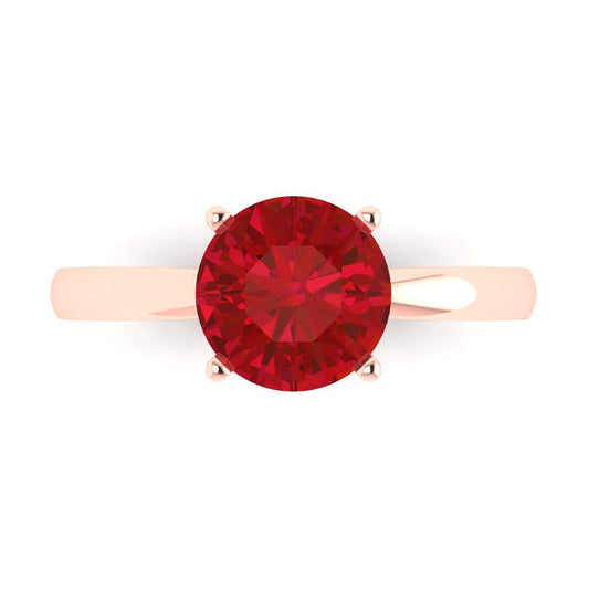 2 cttw Simulated Ruby Solitaire  Engagement Ring - Solid Rose Gold (VVS1, Round Cut,8.0mm)