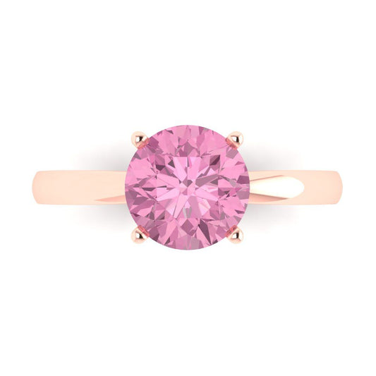 2 cttw Zirconia Simulated Pink Diamond Solitaire  Engagement Ring - Solid Rose Gold (VVS1, Round Cut,8.0mm)
