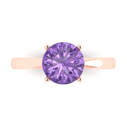 2 cttw Simulated Alexandrite Solitaire  Engagement Ring - Solid Rose Gold (VVS1, Round Cut,8.0mm)