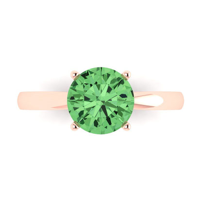 2 cttw Zirconia Simulated Green Diamond Solitaire  Engagement Ring - Solid Gold (VVS1, Round Cut,8.0mm)