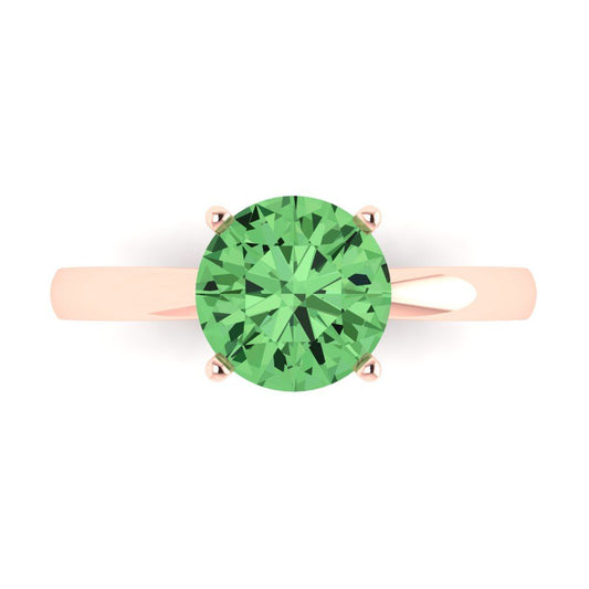 2 cttw Zirconia Simulated Green Diamond Solitaire  Engagement Ring - Solid Rose Gold (VVS1, Round Cut,8.0mm)