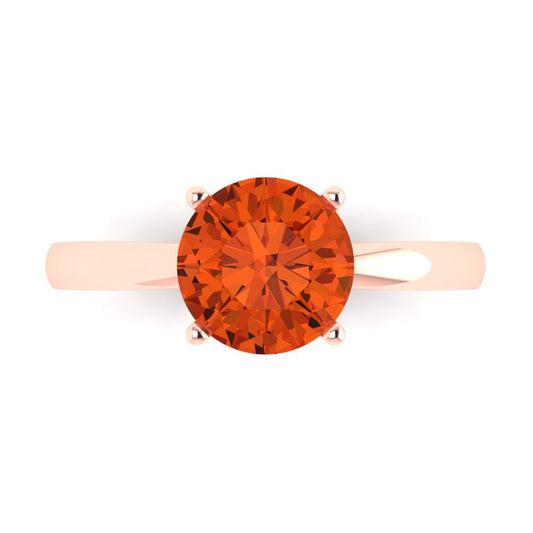 2 cttw Zirconia Simulated Red Diamond Solitaire  Engagement Ring - Solid Rose Gold (VVS1, Round Cut,8.0mm)