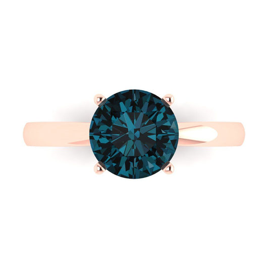 2 cttw Natural London Blue Topaz Solitaire  Engagement Ring - Solid Rose Gold (VVS1, Round Cut,8.0mm)