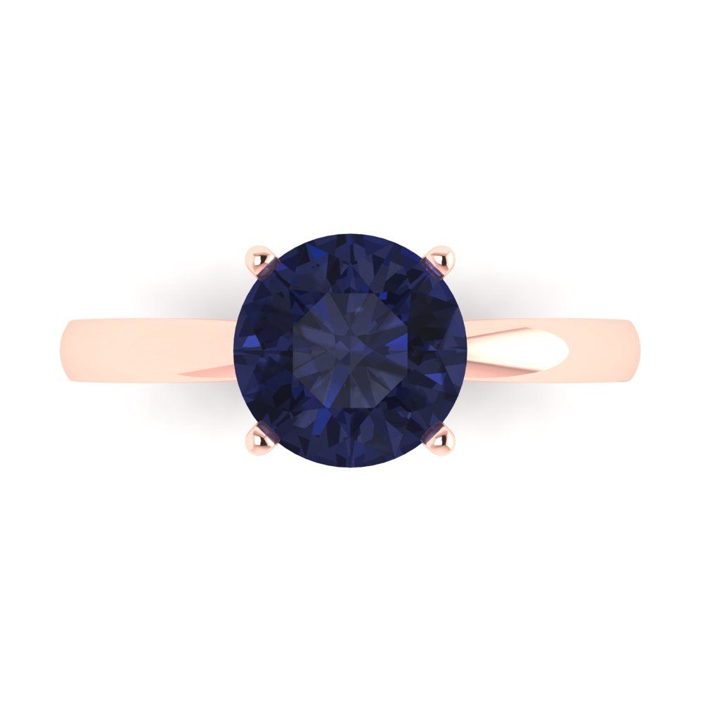 2 cttw Simulated Blue Sapphire Solitaire  Engagement Ring - Solid Gold (Round Cut,8.0mm)