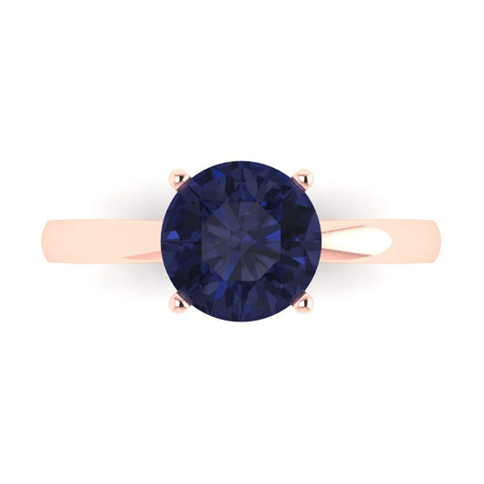 2 cttw Simulated Blue Sapphire Solitaire  Engagement Ring - Solid Rose Gold (VVS1, Round Cut,8.0mm)