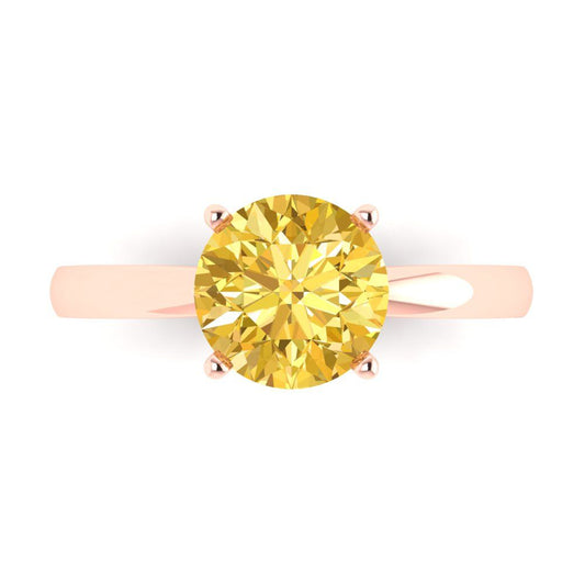 2 cttw Zirconia Simulated Yellow Diamond Solitaire  Engagement Ring - Solid Rose Gold (VVS1, Round Cut,8.0mm)