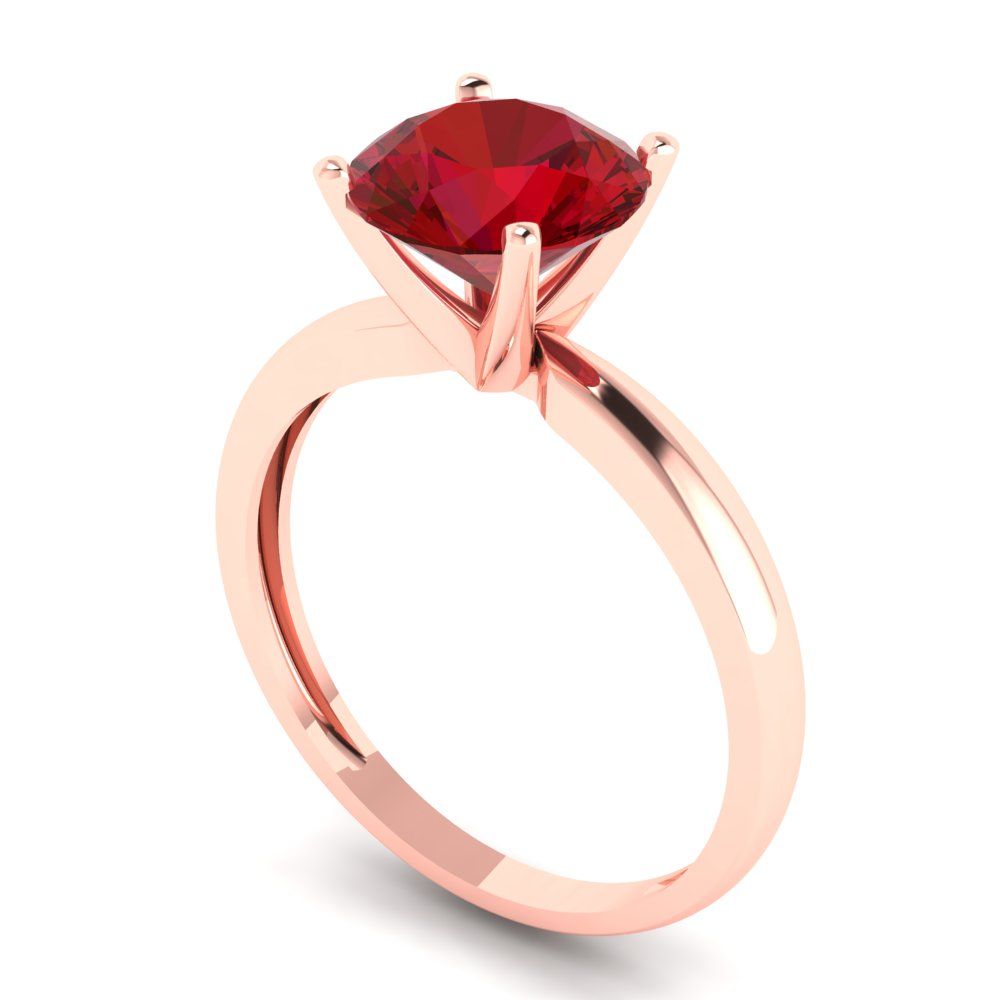 2 cttw Simulated Ruby Solitaire  Engagement Ring - Solid Rose Gold (VVS1, Round Cut,8.0mm)