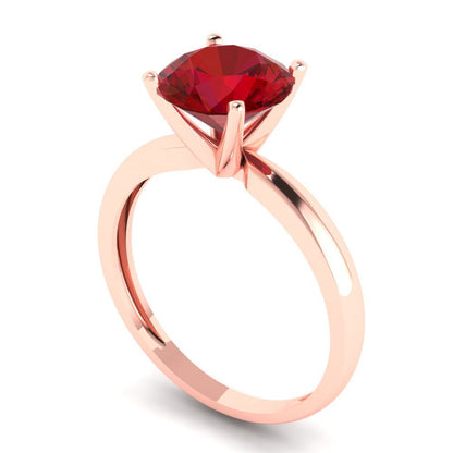 2 cttw Simulated Ruby Solitaire  Engagement Ring - Solid Rose Gold (VVS1, Round Cut,8.0mm)