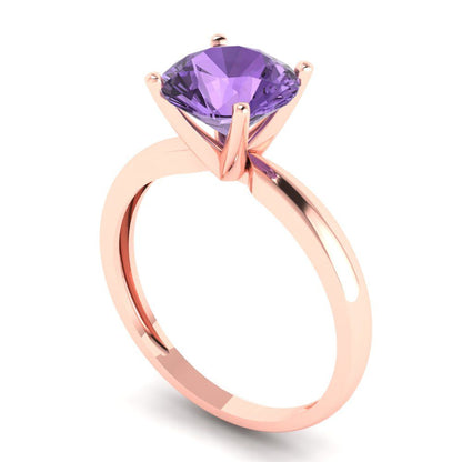 2 cttw Simulated Alexandrite Solitaire  Engagement Ring - Solid Gold (Round Cut,8.0mm)