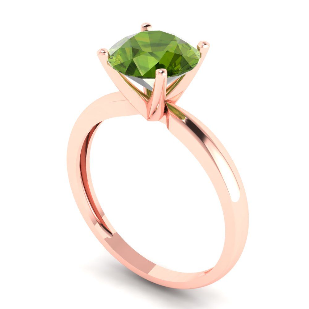 2 cttw Natural Peridot Solitaire  Engagement Ring - Solid Gold (Round Cut,8.0mm)