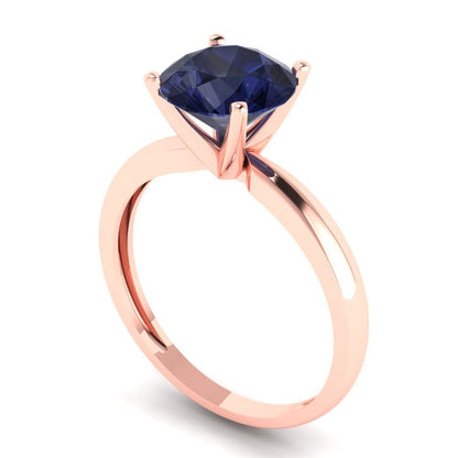 2 cttw Simulated Blue Sapphire Solitaire  Engagement Ring - Solid Gold (Round Cut,8.0mm)