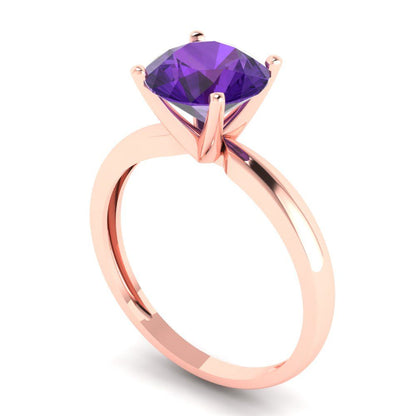 2 cttw Natural Amethyst Solitaire  Engagement Ring - Solid Gold (Round Cut,8.0mm)