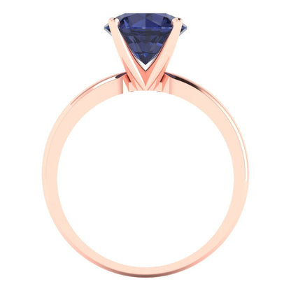 2 cttw Simulated Blue Sapphire Solitaire  Engagement Ring - Solid Gold (Round Cut,8.0mm)