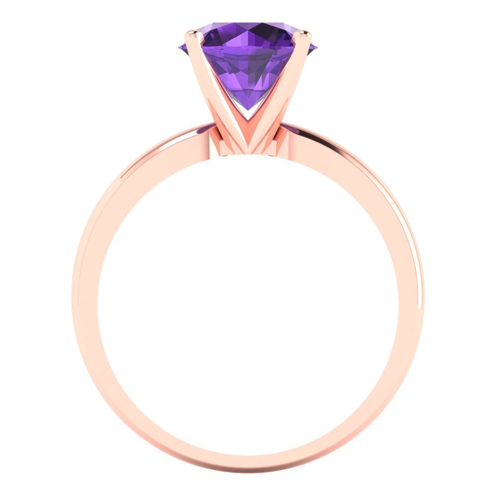 2 cttw Natural Amethyst Solitaire  Engagement Ring - Solid Gold (Round Cut,8.0mm)