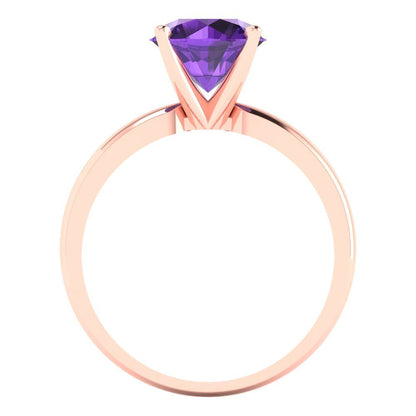 2 cttw Natural Amethyst Solitaire  Engagement Ring - Solid Gold (Round Cut,8.0mm)