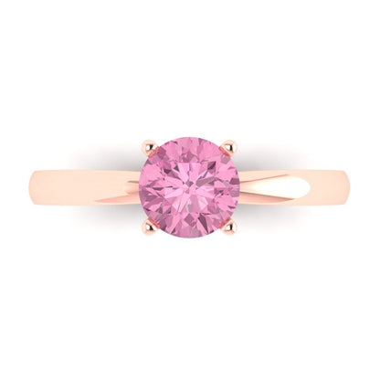 1 cttw Zirconia Simulated Pink Diamond Solitaire  Engagement Ring - Solid Gold (VVS1, Round Cut,6.5mm)