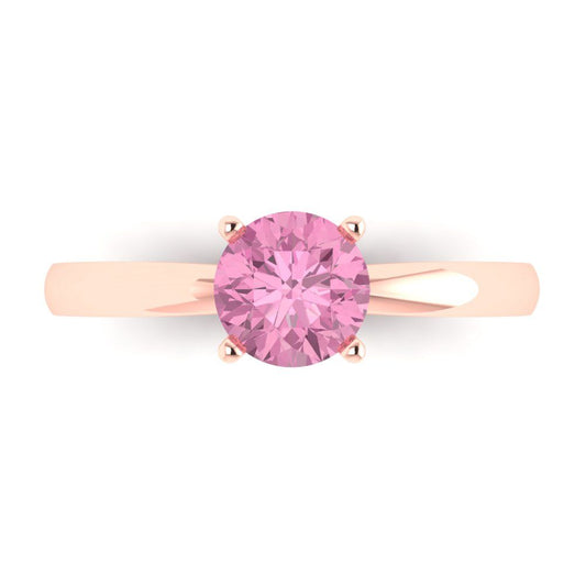 1 cttw Zirconia Simulated Pink Diamond Solitaire  Engagement Ring - Solid Rose Gold (VVS1, Round Cut,6.5mm)
