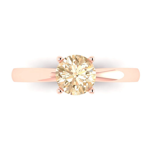 1 cttw Natural Morganite Solitaire  Engagement Ring - Solid Rose Gold (VVS1, Round Cut,6.5mm)