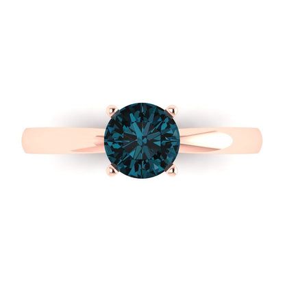 1 cttw Natural London Blue Topaz Solitaire  Engagement Ring - Solid Gold (Round Cut,6.5mm)