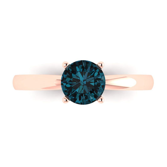 1 cttw Natural London Blue Topaz Solitaire  Engagement Ring - Solid Rose Gold (VVS1, Round Cut,6.5mm)