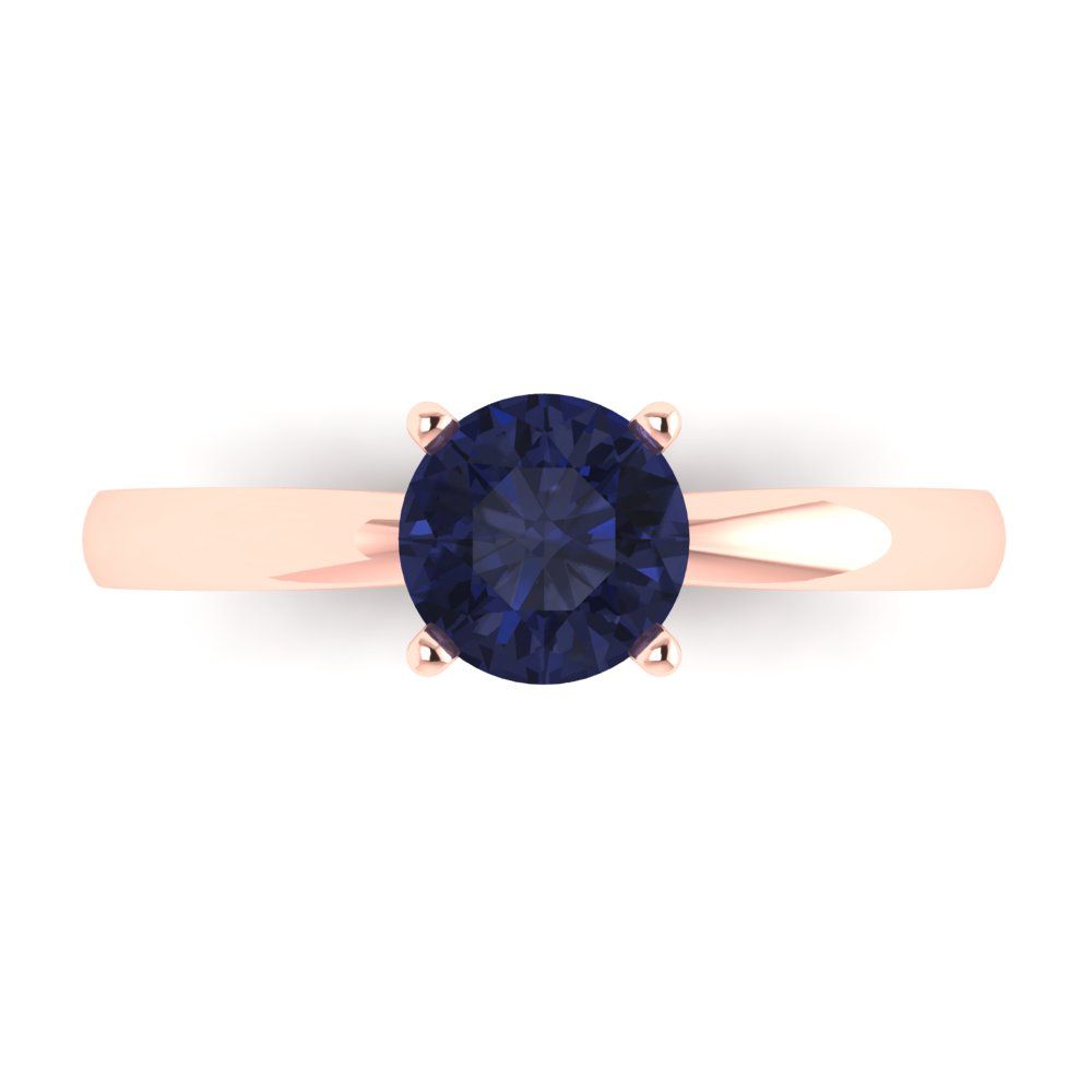 1 cttw Simulated Blue Sapphire Solitaire  Engagement Ring - Solid Gold (Round Cut,6.5mm)