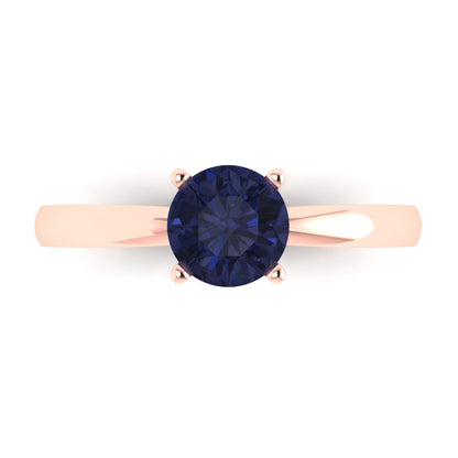 1 cttw Simulated Blue Sapphire Solitaire  Engagement Ring - Solid Gold (Round Cut,6.5mm)
